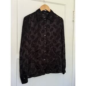 Sisley Y2K Euro Club Burnout Abstract Button Down Black Shirt Top Sz S VTG Goth